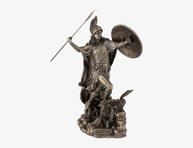 Athena Throwing Javelin With Owl Of Wisdom - Athena Goddess Of War Statue, transparent png download