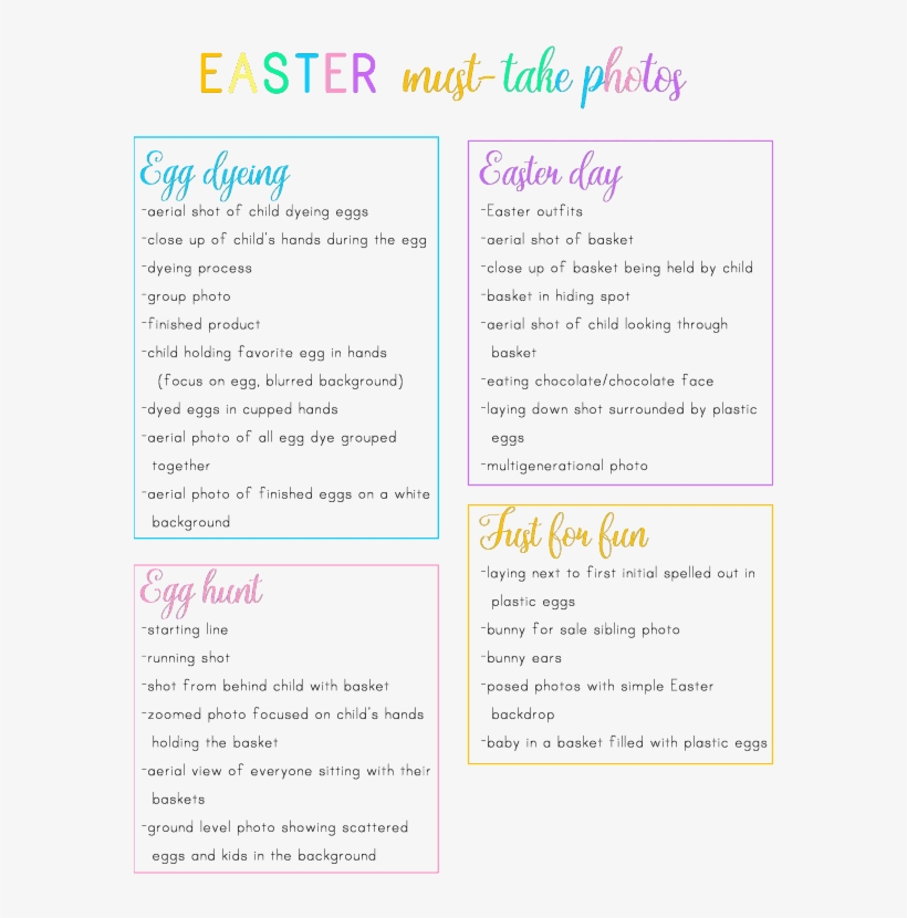 Easter Photo Ideas Printable Checklist - Document, transparent png download