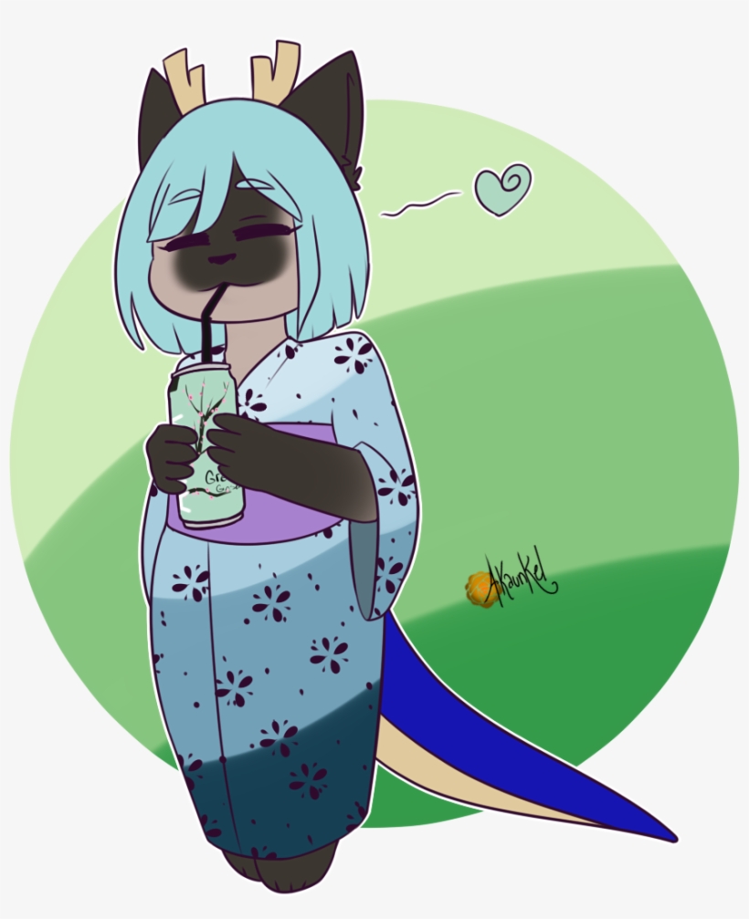 Sweet Dragon Kitty And Her Favorite Green Tea ~ - Cartoon, transparent png download