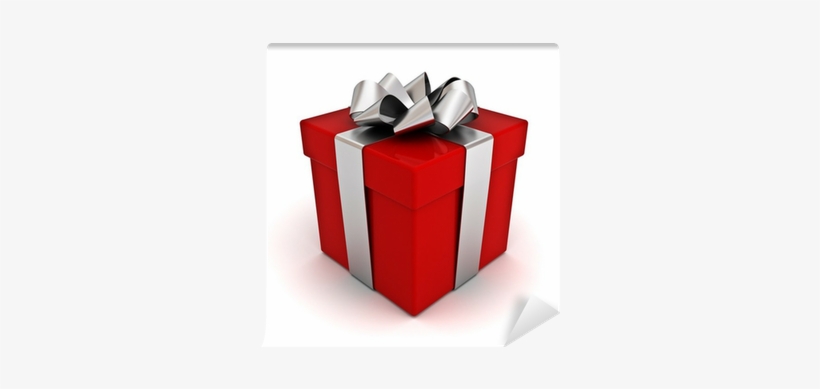 Red Gift Box With Silver Ribbon Bow Wall Mural • Pixers® - Nail, transparent png download