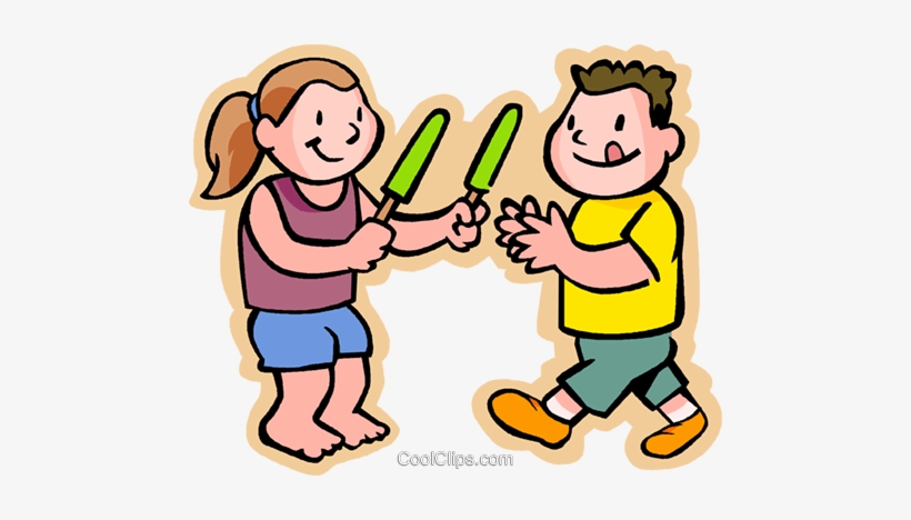 Kids Eating A Popsicle, Sharing Royalty Free Vector - Good Moral Values, transparent png download