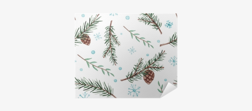 Seamless Pattern Of Watercolor Fir Branches And Snow - Watercolor Painting, transparent png download