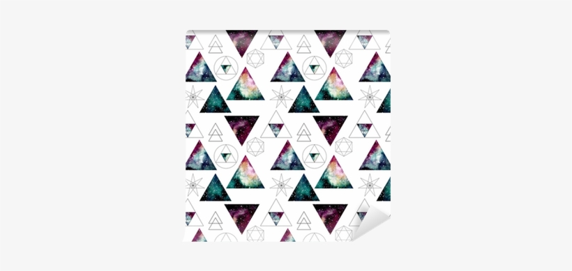 Pattern With Watercolor Nebula In Triangles And Sacred - Geometry, transparent png download