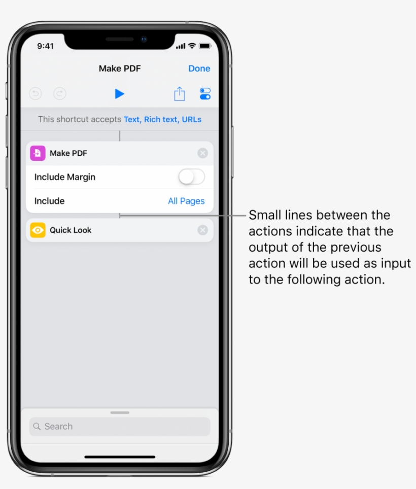 Shortcut Editor Showing Vertical Line Connecting Actions - Variables, transparent png download