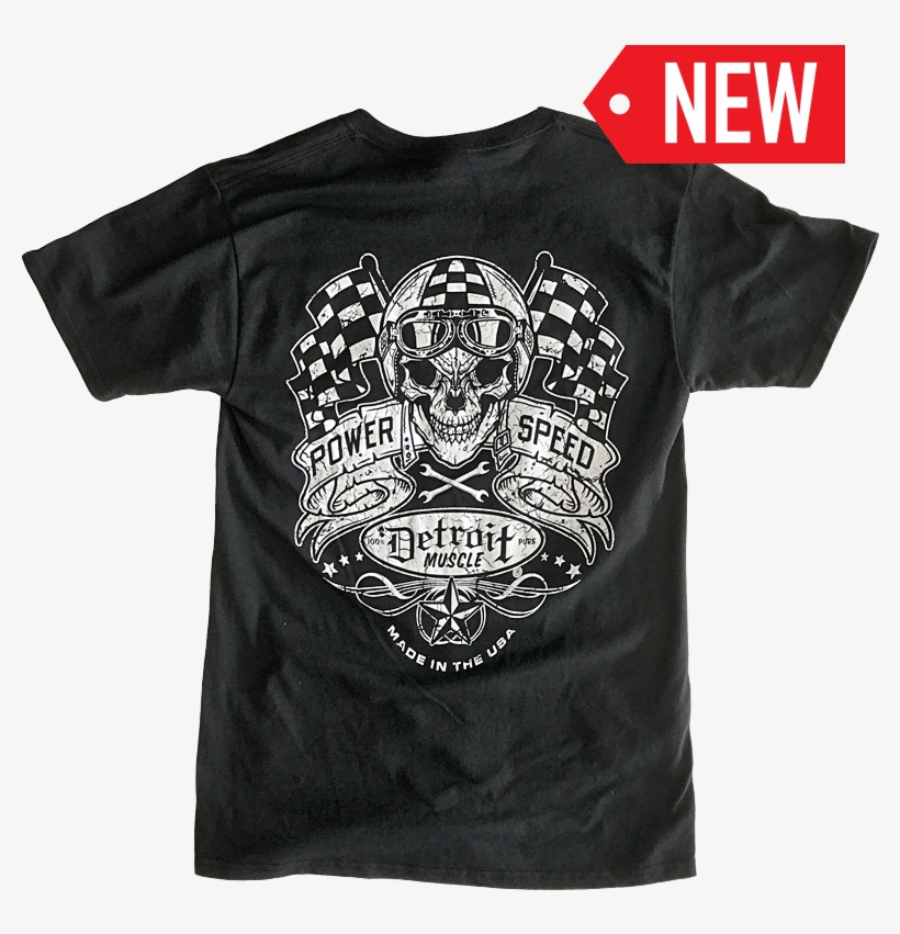 Detroit Muscle Skull And Flags Tee, Black, New - Printing, transparent png download