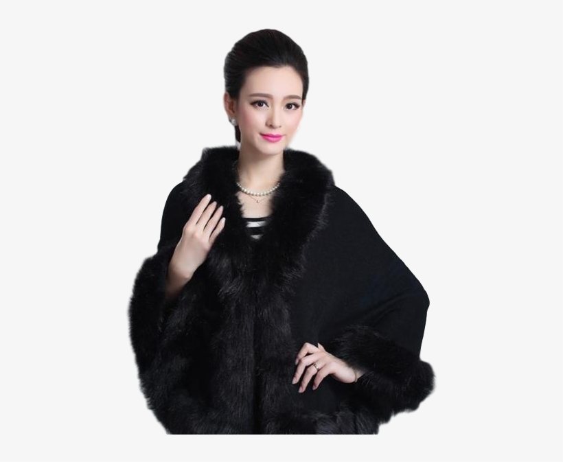 Faux Fur Coat In Black - Black Sweater Fur Collar, transparent png download