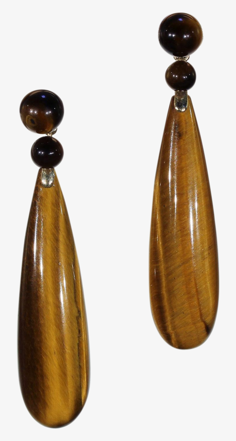 Vintage Tiger Eye Drop Earrings Gold Tops, transparent png download