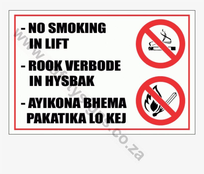 No Smoking In Lift Sign - Safety Signs And Symbols, transparent png download
