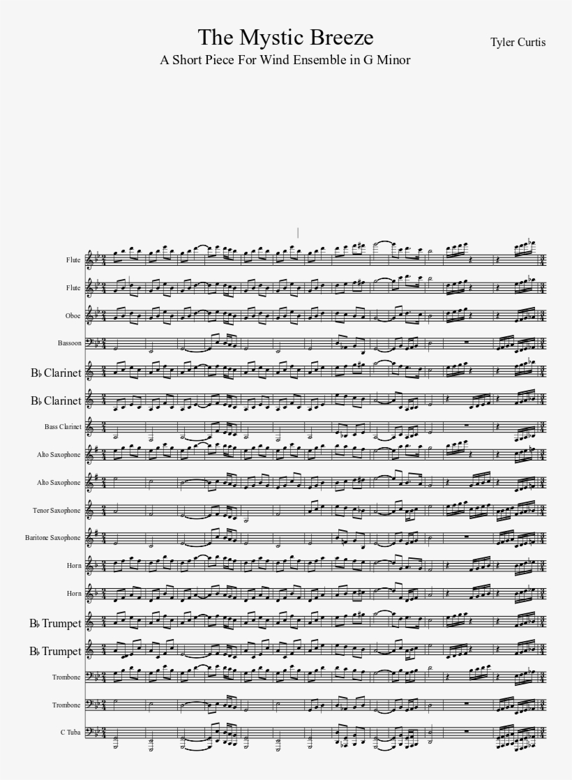 The Mystic Breeze Sheet Music Composed By Tyler Curtis - Document, transparent png download