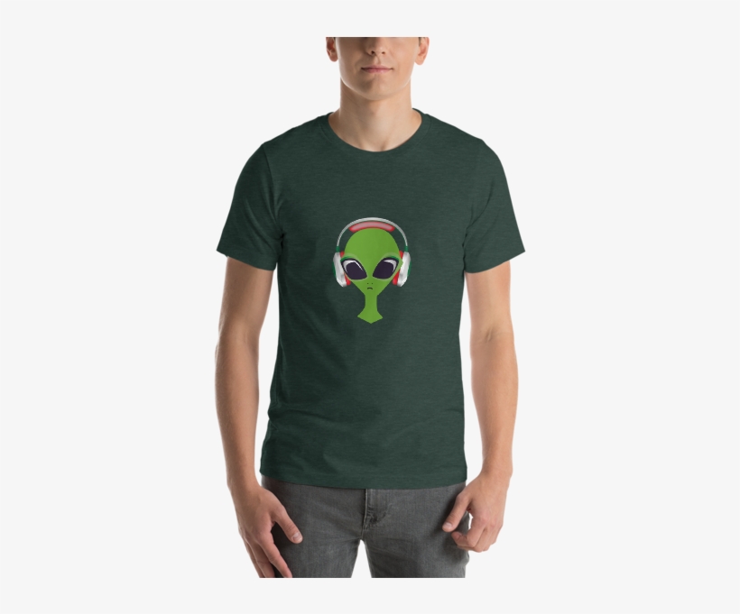 Green Alien Dj With Headphones Short Sleeve T Shirt - T-shirt, transparent png download