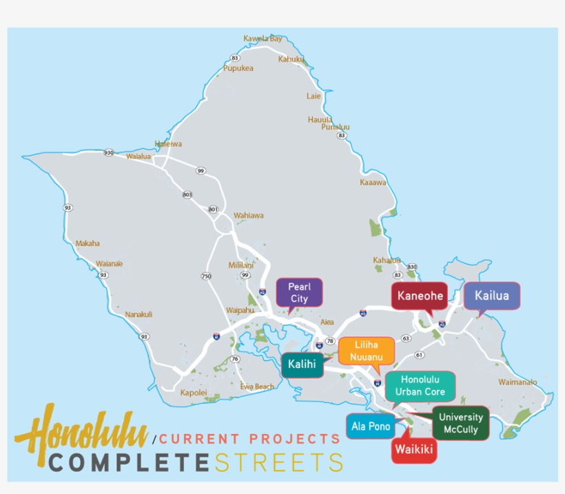 Streets Of Honolulu, Honolulu County, Hawaii, United - Map, transparent png download