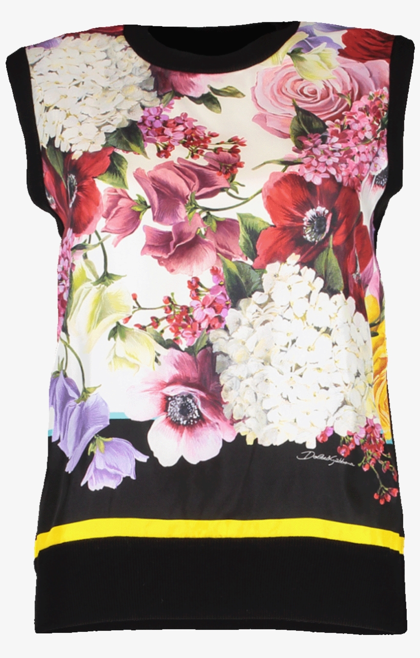 Dolce & Gabbana Floral Print Silk Front Shell In Black, transparent png download