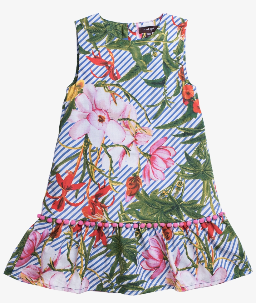 "renata" Girls Tropical Floral Print Dress - Pattern, transparent png download