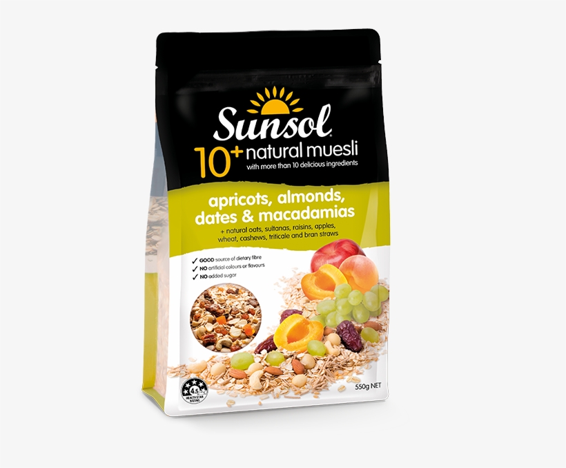 Apricots Almonds Dates & Macadamias - Sunsol Almonds Cashew Macadamias Muesli 500gm, transparent png download