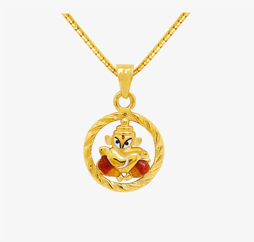 Gold Ganesha With Enameled Pendant - Gold Necklace Circle Pendant, transparent png download