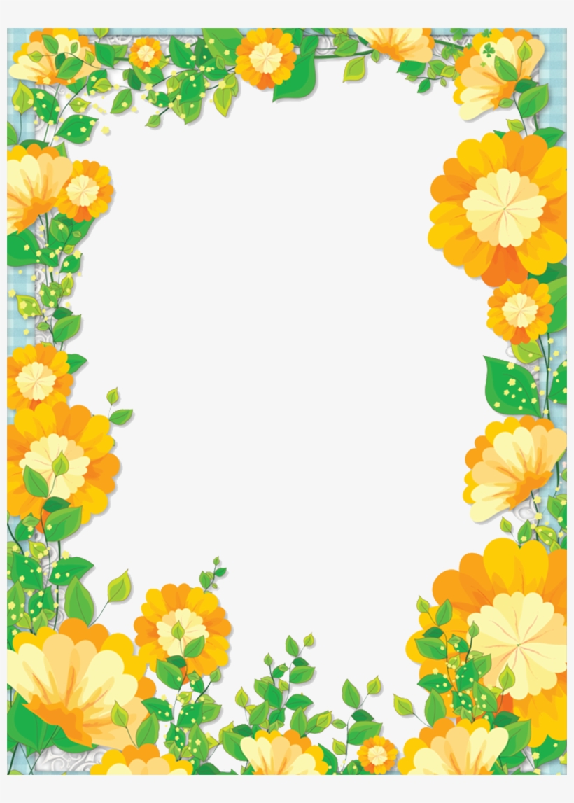 黄色花卉植物边框 - Floral Borders Design Png, transparent png download