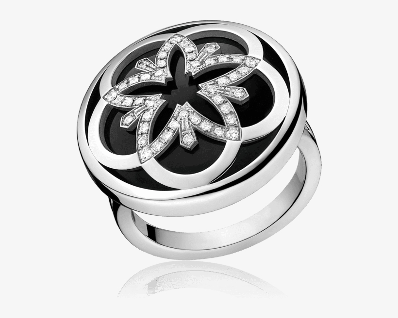 Ring 18k White Gold With Diamonds And 1 Onyx Cabochon - Omega Ring Flower, transparent png download