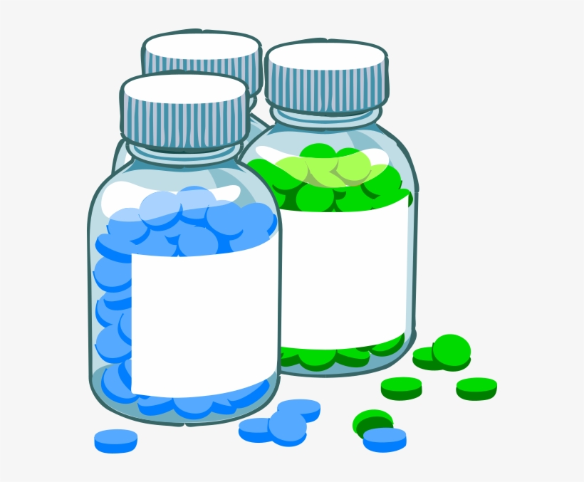 Blue And Green Pill Bottles Clip Art At Clker - Vitamins And Supplements, transparent png download