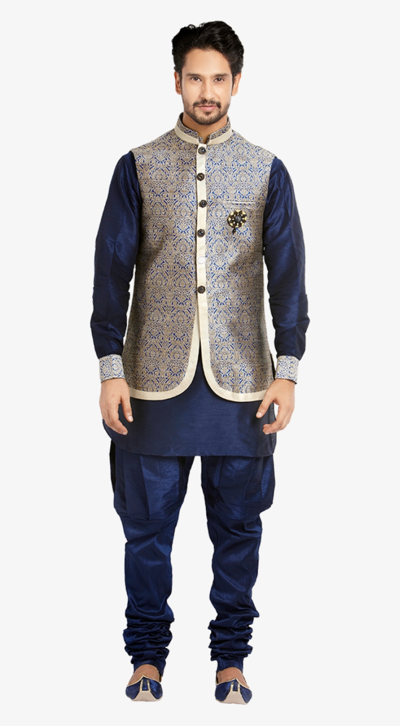 Princely Blue Jacquard Indowestern - Ethnic Wear Online Mens, transparent png download