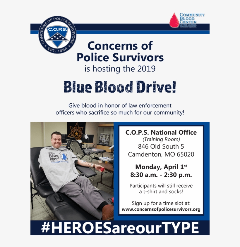 Give Blood In Honor Of Law Enforcement Officers Who - Concerns Of Police Survivors, transparent png download