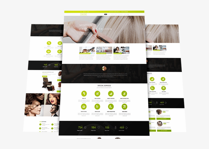Hair Salon Joomla Template - Joomla 3 Responsive Green Theme, transparent png download