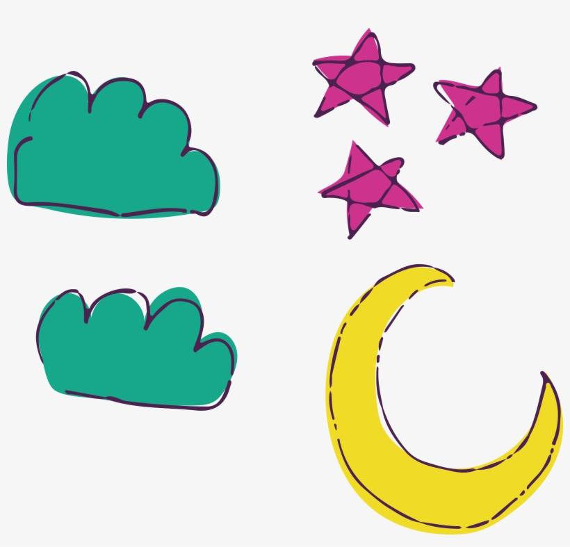 And Stars Cartoon Watercolor Transprent Png Free - Drawing Moon And Stars Transparent, transparent png download