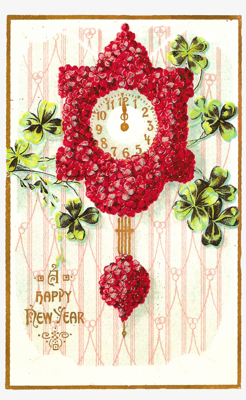 Digital Vintage New Year's Greeting Postcard With Red - New Year S Wishes And Flowers, transparent png download