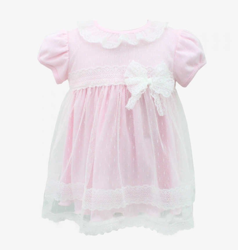 Pink And Cream Dress In Lace With Bow - Lace, transparent png download