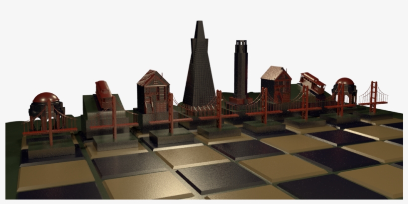 3d Chess Set Of San Francisco Skyline Created In Maya - Chess, transparent png download