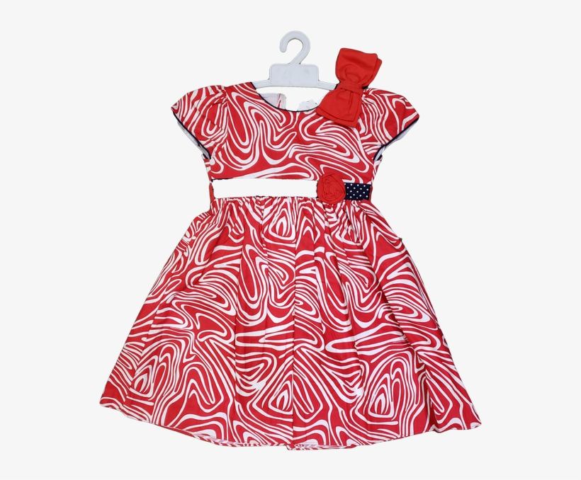 Red Dress With White Patterns And Ribbon - Cocktail Dress, transparent png download