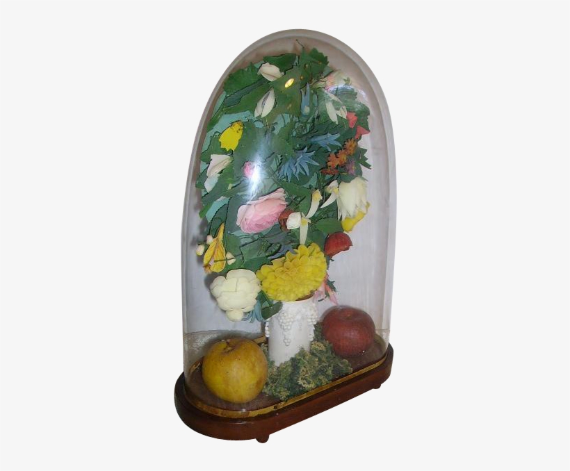 Antique Victorian Oval Glass Dome French Wax Flowers - Flowerpot, transparent png download