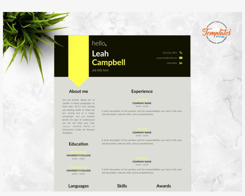Resume Template For Word And Pages "leah Campbell", transparent png download
