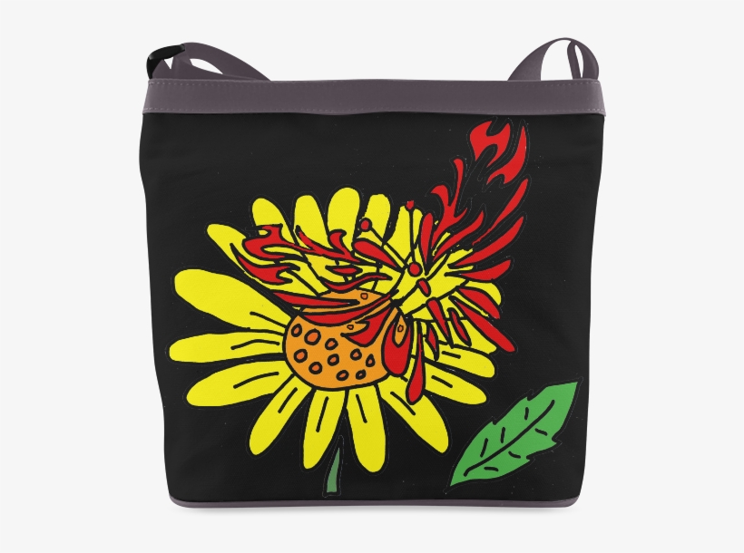 Red Butterfly On Yellow Daisy Art Crossbody Bags - Shoulder Bag, transparent png download