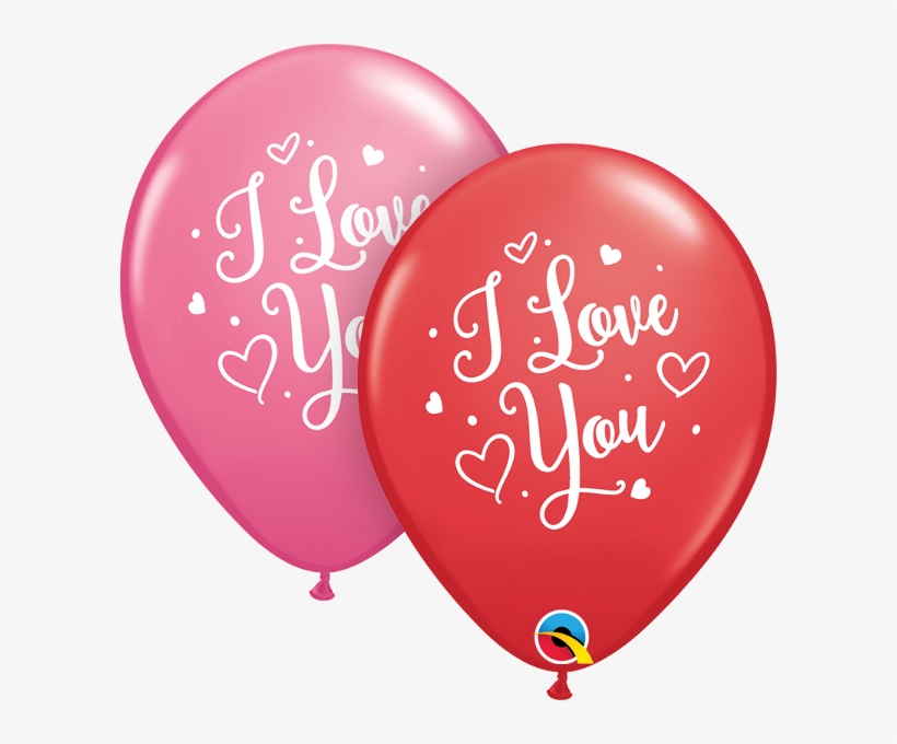 11" Latex Red And Rose I Love You Hearts Script - Love You Balloon, transparent png download