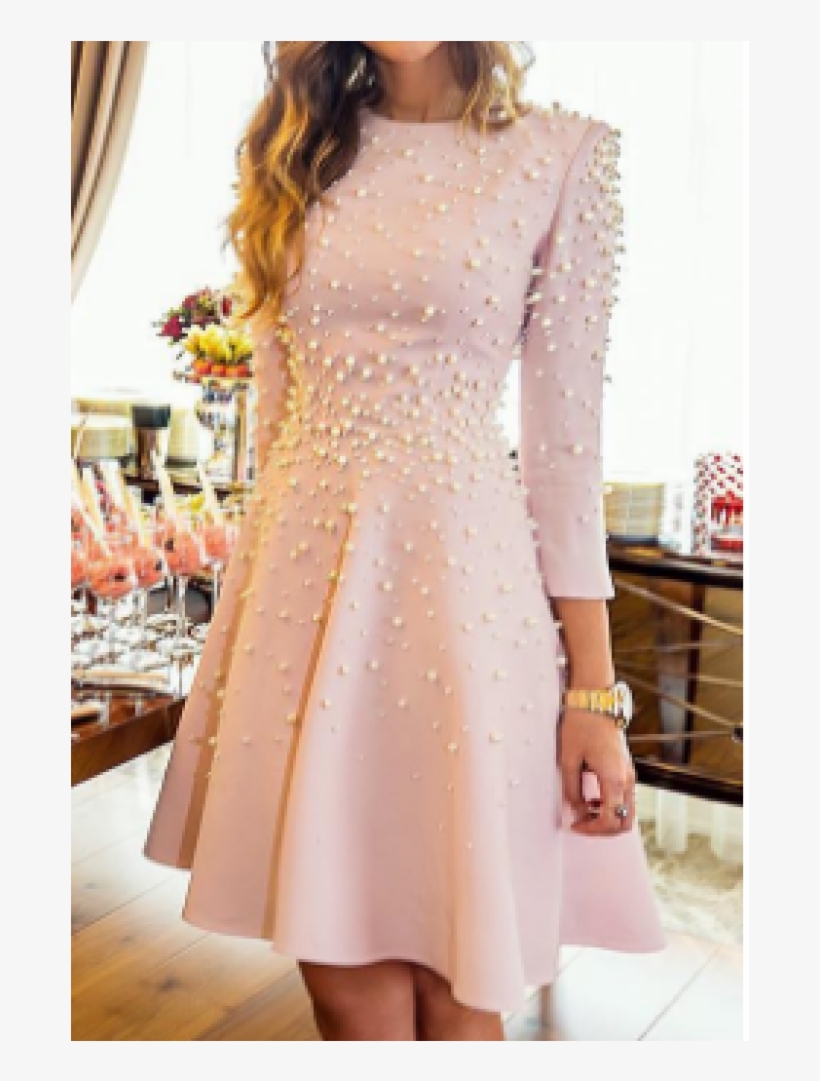 Pearl Detailed Pink Dress - Selma Cilek Inci Elbise, transparent png download