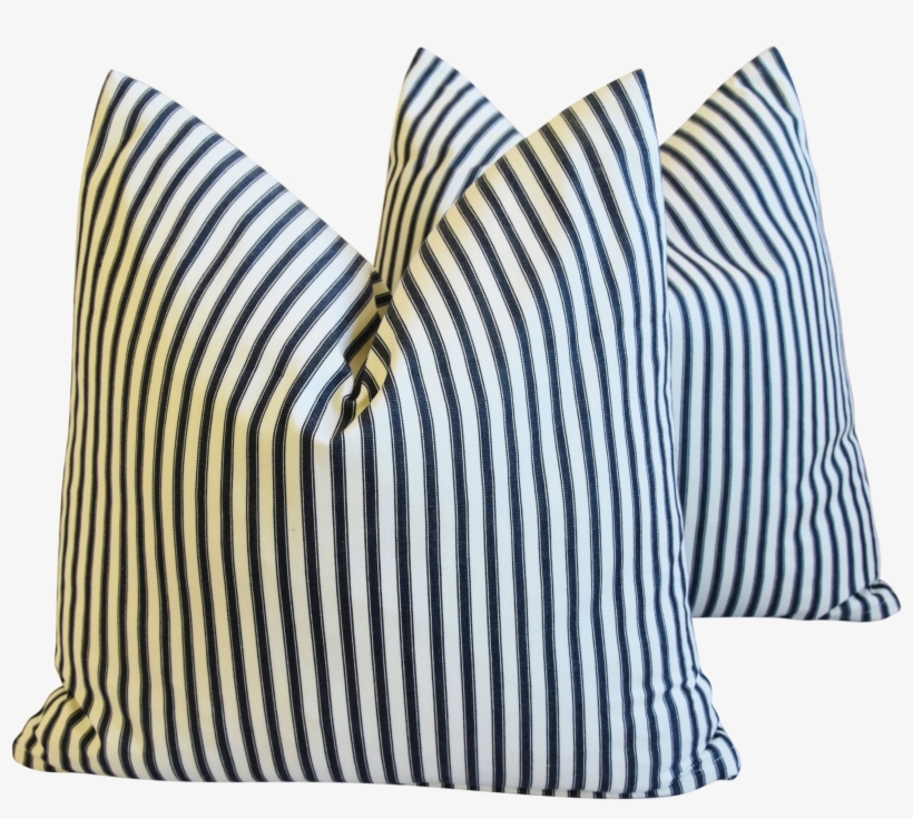 French Black & White Striped Ticking Feather/down Pillows - Cushion, transparent png download