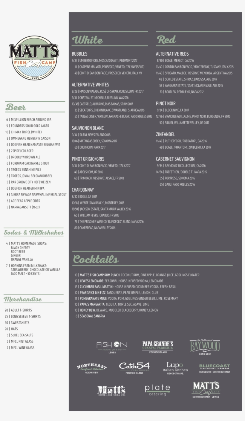 Matts Fish Camp Lewes Wine List Winter 2019 01, transparent png download