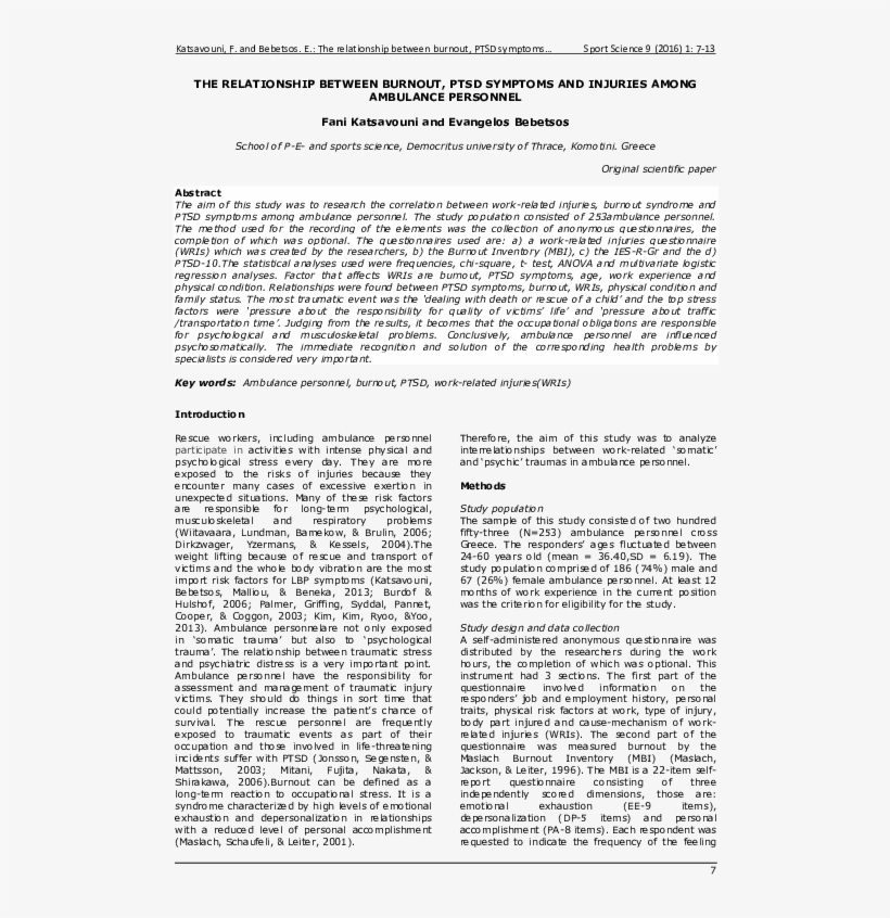 The Relationship Between Burnout, Ptsd Symptoms And - Document, transparent png download