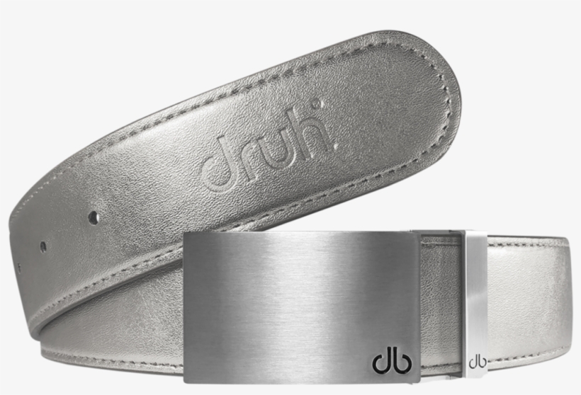 Silver Plain Textured Leather Belt With Buckle - Belt, transparent png download