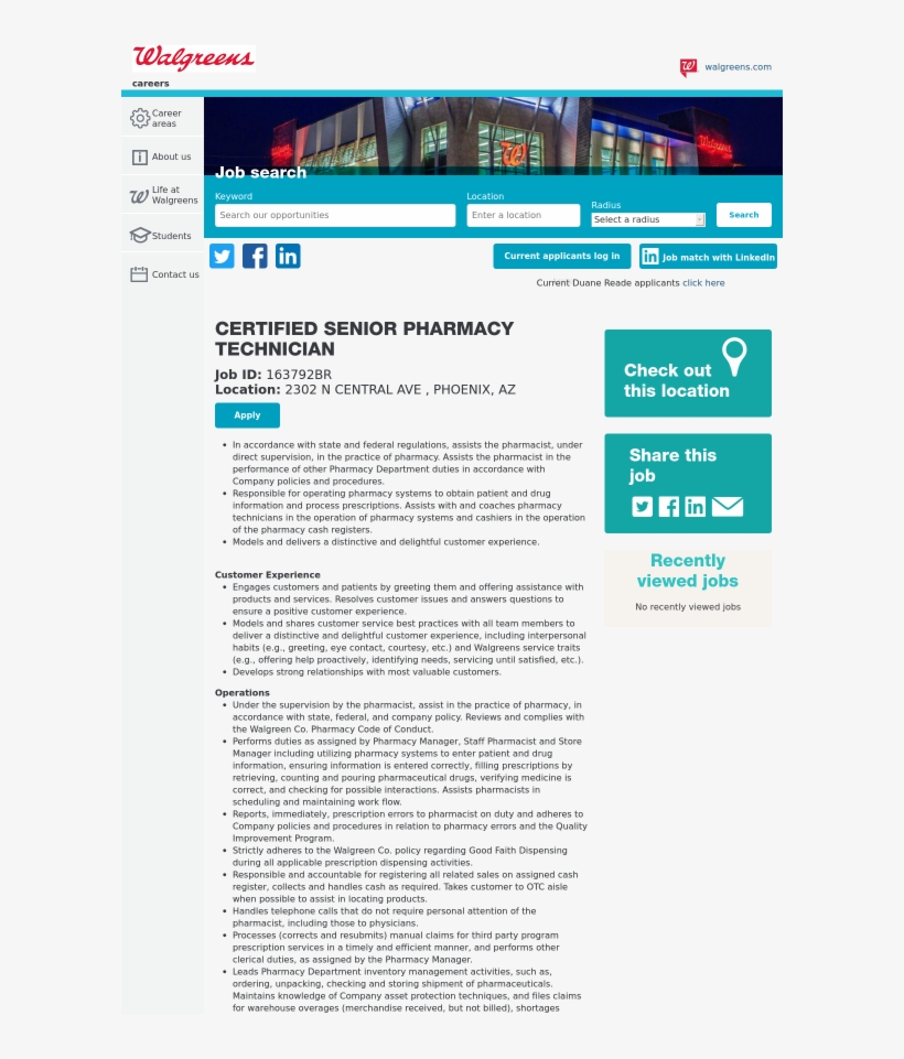 Certified Senior Pharmacy Technician Job At Walgreens - Web Page, transparent png download