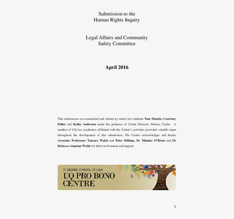Tc Beirne School Of Law Uq Pro Bono Centre Submission - Document, transparent png download