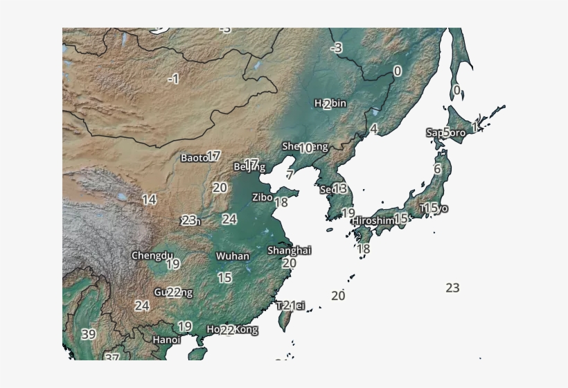 East Asia Temperatures Map - East Asia Province Map, transparent png download