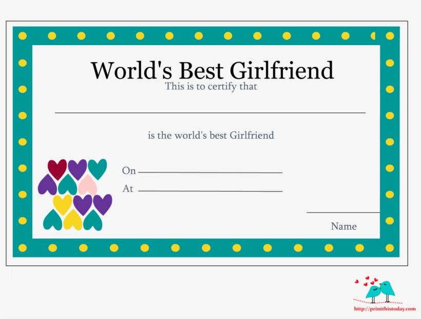 Colorful Love Certificate For World's Best Girlfriend - Best Pictures For Your Girlfriend, transparent png download