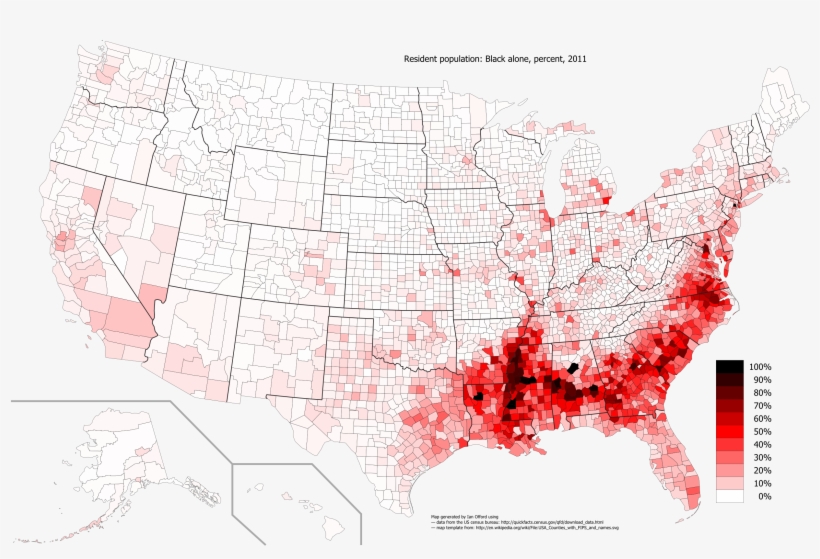 Large Version - Percentage Black Population Map, transparent png download