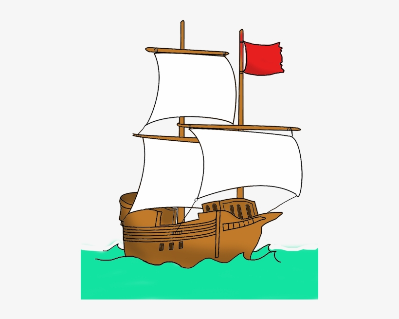 Pirate Ship With Red Flag - Ship With Red Flag, transparent png download