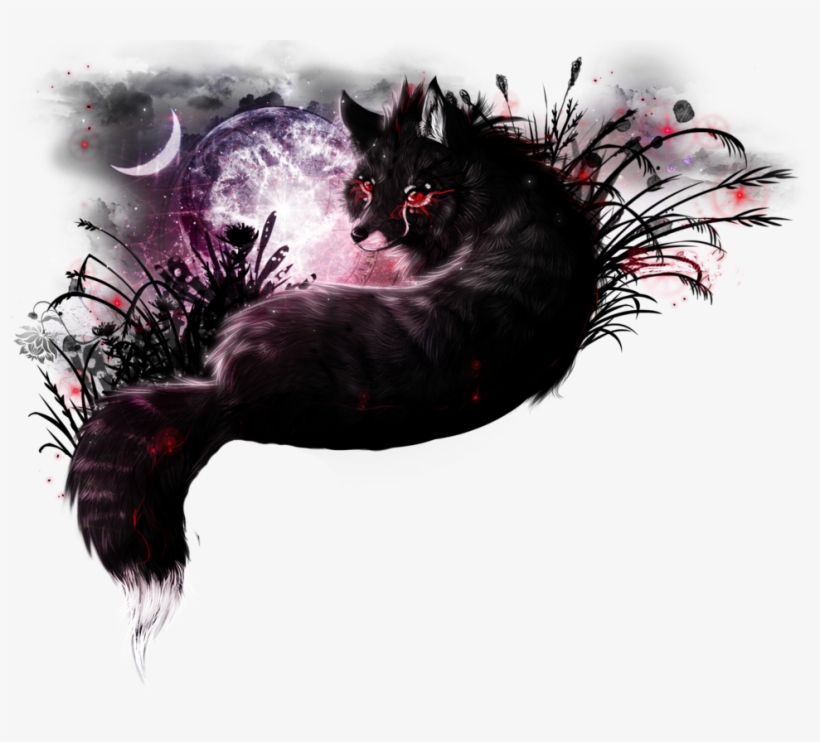 Black Wolf Red Patterns Transparent - Черная Кицунэ Арт, transparent png download