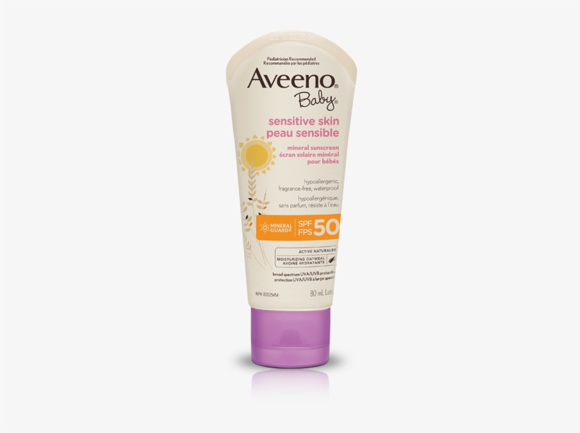 Aveeno® Baby® Sensitive Skin Sunscreen Lotion Spf - Aveeno Baby Sensitive Skin Mineral Sunscreen Lotion, transparent png download
