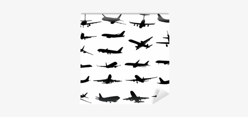Black Silhouettes Of Planes, Vector Illustration Wall - Vector Graphics, transparent png download