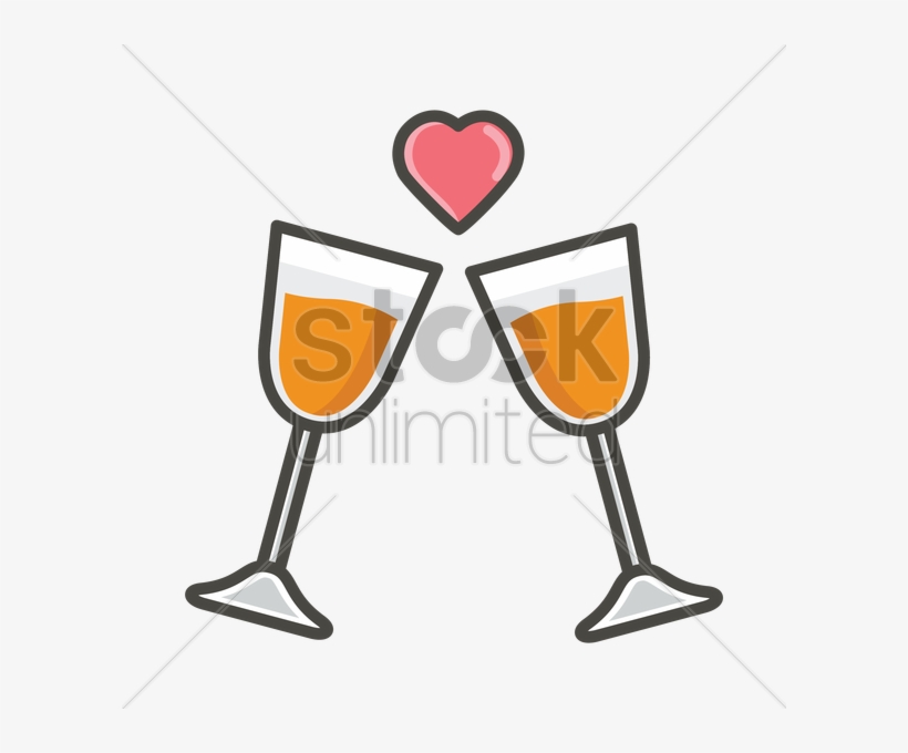 Champagne Glasses With Heart Shape Vector Image - Champagne Glass With Heart Png, transparent png download