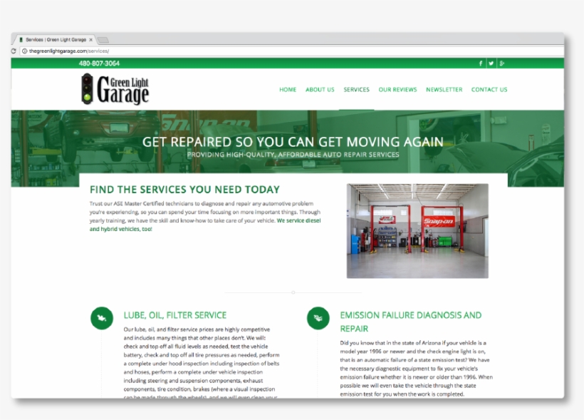Green Light Garage - Web Page, transparent png download